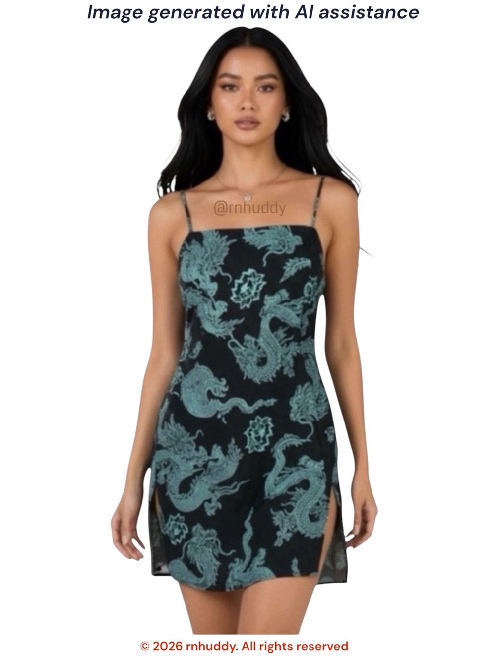 Motel S mint/black dragon flower slip dress